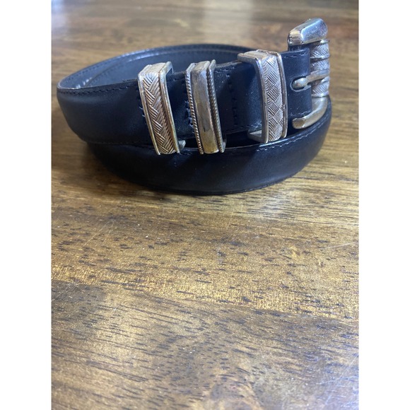 Brighton Accessories - Brighton Black Leather Western Belt Silver Ornate Buckle Keepers Size M 40503
